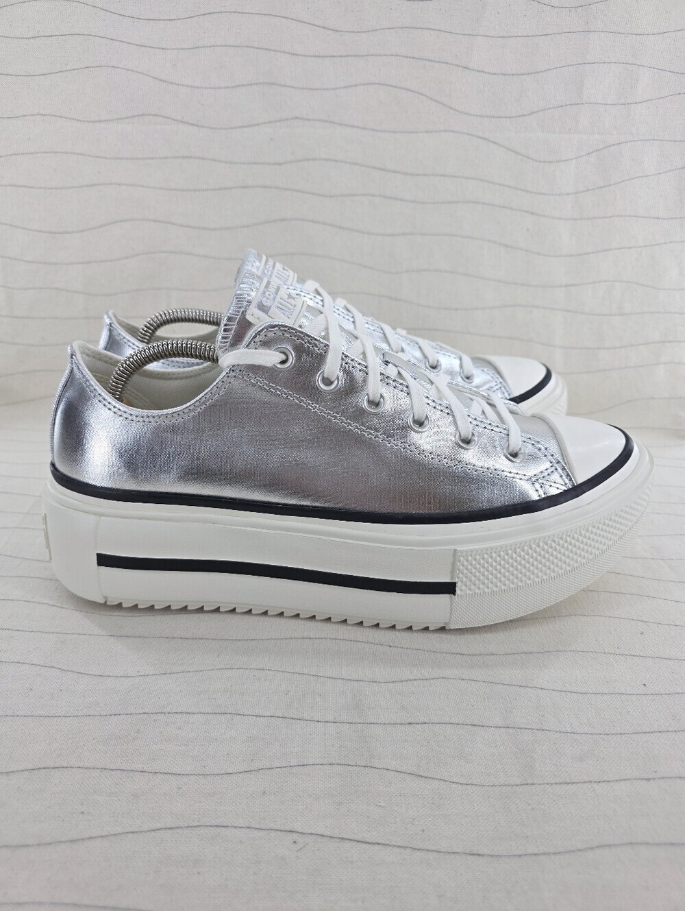Converse Womens All Star Lift Double Stack Silver Metallic Platform Shoes Sz 12